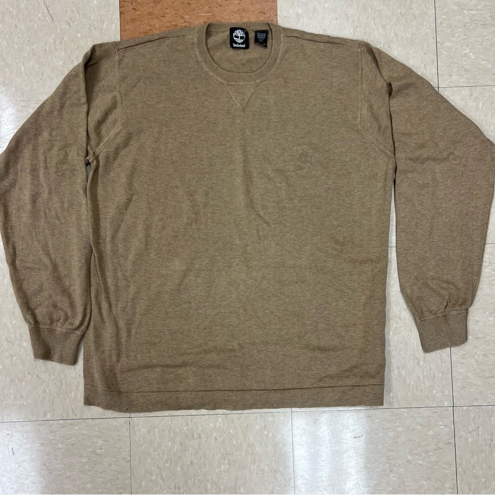 Timberland Men’s Tan Crewneck Sweatshirt Embroidered Logo Cotton Size XL